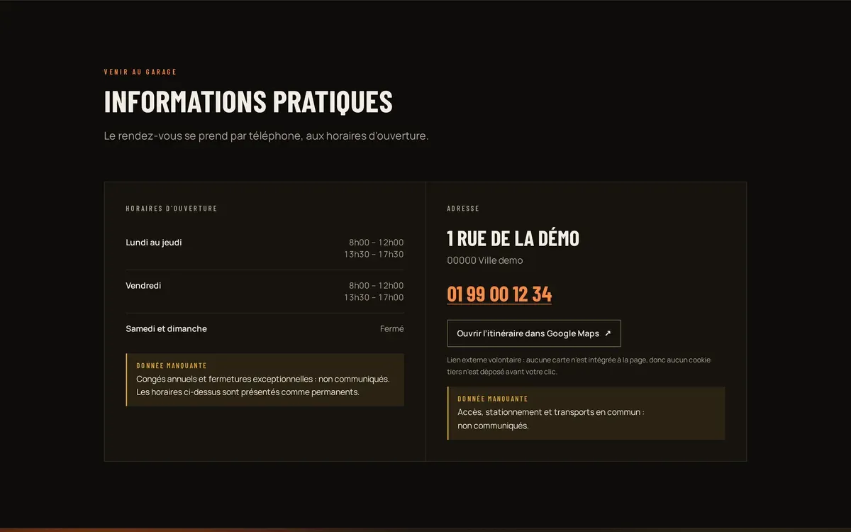 Site Garage Exemple — aperçu 3 sur 4.
