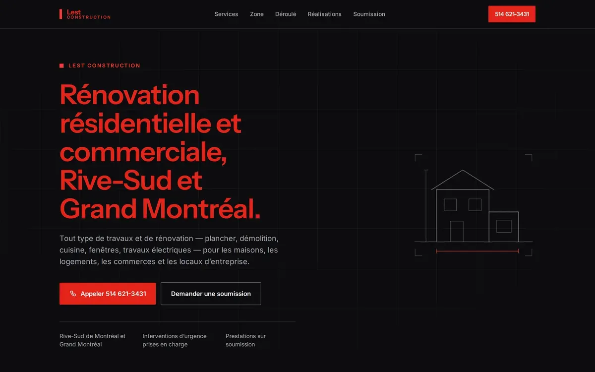 Page d’accueil du site Lest Construction, construction et rénovation.